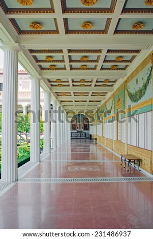 LOS ANGELES, USA - May 25, 2009: The famous Getty Villa on May 25, 2009 in Los Angeles. The design of the Getty Villa was inspired by ancient blueprints of the Villa of the Papyri at Herculaneum.