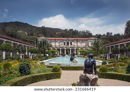 LOS ANGELES, USA - May 25: The famous Getty Villa on May 25, 2009 in Los Angeles. The design of the Getty Villa was inspired by ancient blueprints of the Villa of the Papyri at Herculaneum.