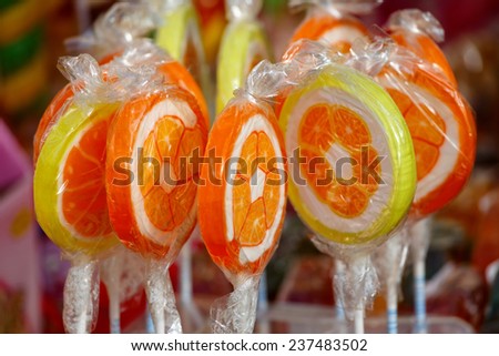 Colored sweet candys, lollipops sticks