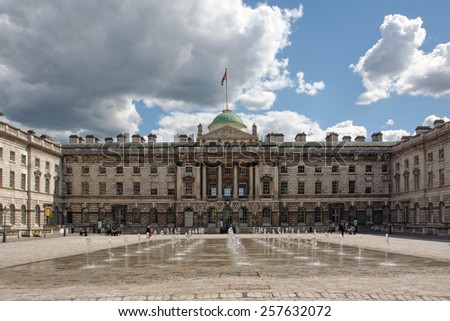 LONDON, UK - 12 May, 2014: The exterior of somerset house in London. Somerset House is a major arts and cultural center