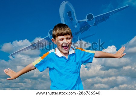 A boy plays in the pilot represent that it is the pilot of the aircraft