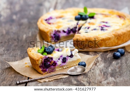 Cheesecake with blueberry and mint. Summer dessert