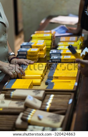 HAVANA, CUBA - DECEMBER 15, 2012: Sales counter for cigars