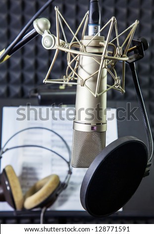 Condenser microphone  in vocal recording room