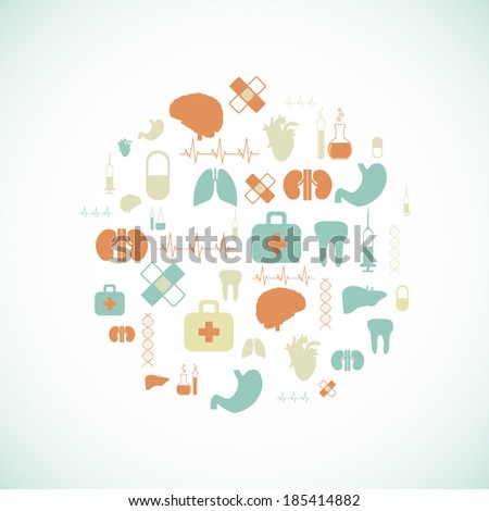 Medical concept. Health and health care. Vector round card with icons of human organs