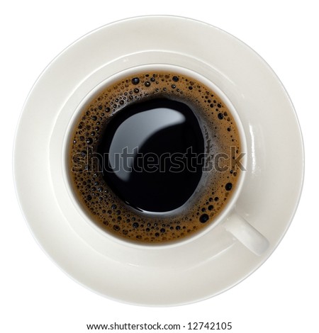 Shots Espresso on Cup Of Black Coffee Shot From Above  Isolated On White  With Clipping