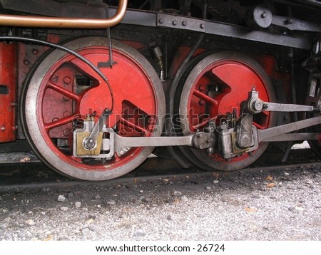 Red train wheels from old steam train