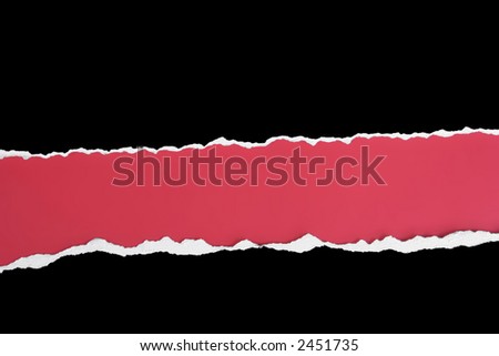 Black card wide torn out horizontal strip on a red background