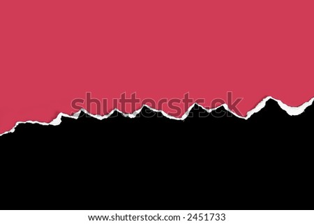 Black card rough jagged tear on a red background