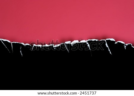 Black card curved jagged tear on a red background