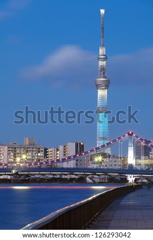 TOKYO - JAN 26 : View of Tokyo Sky Tree (634m) at night, the highest free-standing structure in Japan and 2nd in the world with over 10million visitors each year, on Jan 26, 2013 in Tokyo, Japan.