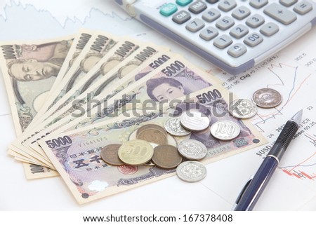 Japanese YEN note and coins
