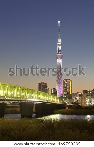 TOKYO - DEC 29, 2013 : View of Tokyo Sky Tree (634m) , the highest free-standing structure in Japan and 2nd in the world with over 10 million visitors each year, on Dec 29 , 2013 in Tokyo, Japan.