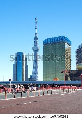 TOKYO - DEC 29, 2013 : View of Tokyo Sky Tree (634m) , the highest free-standing structure in Japan and 2nd in the world with over 10 million visitors each year, on Dec 29 , 2013 in Tokyo, Japan.