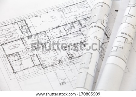 Architect Rolls And Plans.Architectural Plan,Technical Project Drawing