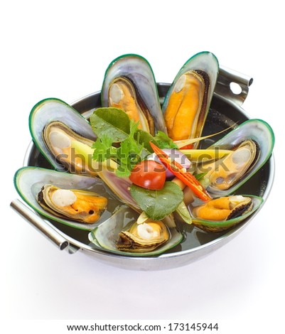 sea mussel and  lemon grass soup with mushroom, Thai food tom yam spicy soup