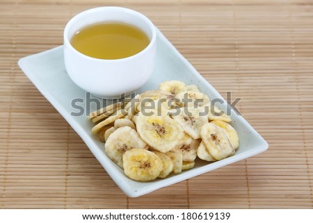 Crunchy banana chips eat with hot tea