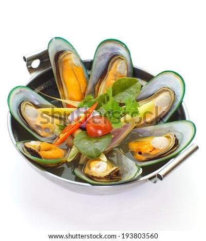 sea mussel and lemon grass soup with mushroom, Thai food tom yam spicy soup