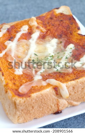 Pizza toasted bread with tomato sauce and cheese