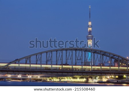 Tokyo - SEP 06 :Tokyo sky tree is the highest free-standing structure in Japan and 2nd in the world. In Summer Sky tree will be illuminate by many colorful LED light on SEP 06,2014 in Tokyo Japan