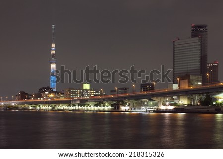 Tokyo - SEP 06 :Tokyo sky tree is the highest free-standing structure in Japan and 2nd in the world. In Summer Sky tree will be illuminate by many colorful LED light on SEP 06,2014 in Tokyo Japan