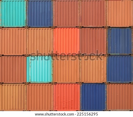Stacked cargo containers in freight sea port terminal