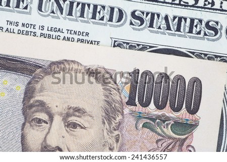 Japanese yen bank note and dollar bank note