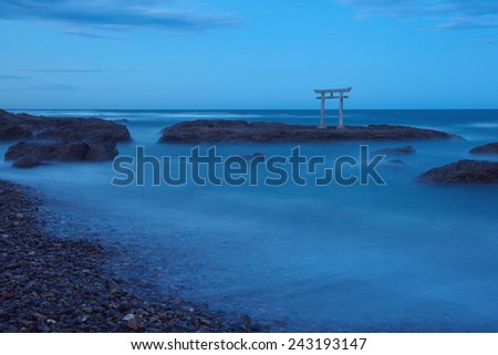 japan landscape of traditional Japanese gate and sea