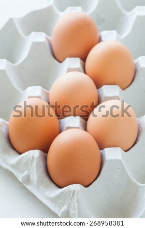 Healthy food brown chicken egg in carton container