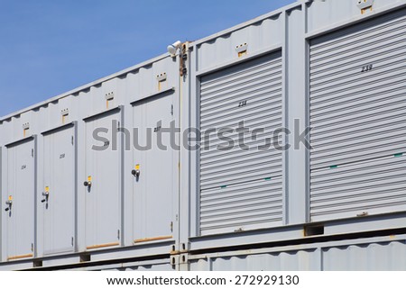 Exterior of white storage unit or small warehouse for rental