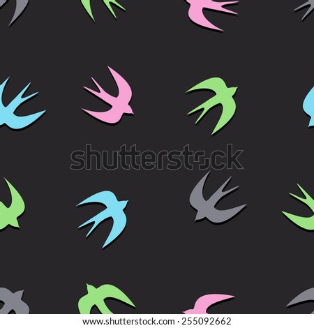 Cute colorful swallows. Birds seamless pattern, colorful background.  Vector illustration.