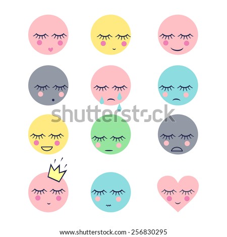 Emotions faces set. Cute baby style illustration.
