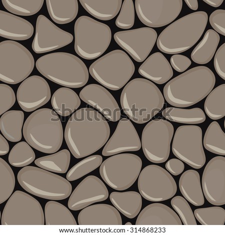 Pebbles seamless pattern. Stone seamless background texture. Grey seaside wet pebble vector illustration. Spa stones.
