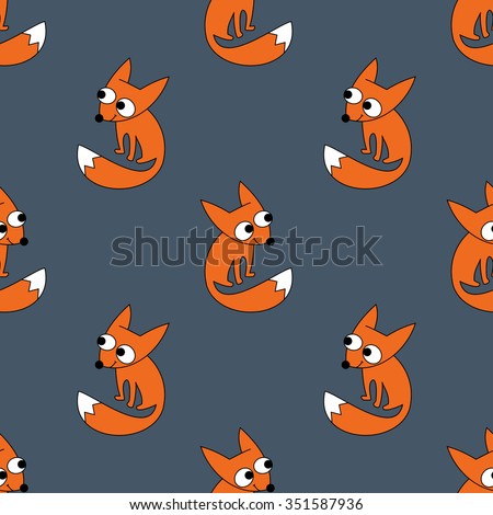 Seamless pattern with smiling little fox. Baby animal vector illustration. Child drawing style baby animal background.