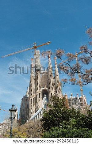BARCELONA, SPAIN - APRIL 2, 2015: La Sagrada Familia (Cathedral of the Holy Family built by Antonio Gaudi)