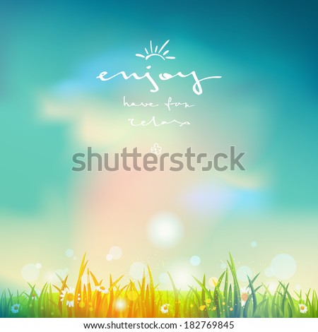 Summer time background with bright sunlight and blue sky