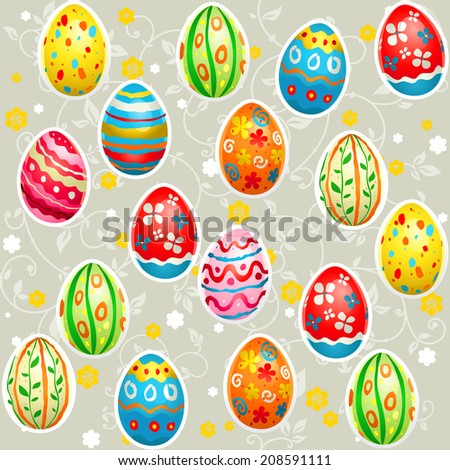 Holiday Easter seamless pattern with color eggs. Raster version