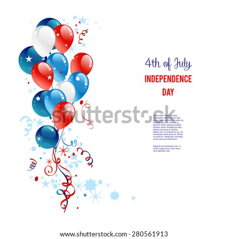 Holiday balloons. Place for text. Holiday patriotic card for Independence day, Memorial day, Veterans day, Presidents day and so on.