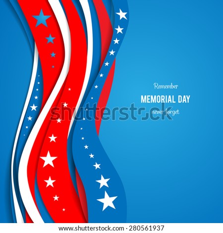 Blue and red abstract waves on blue backdrop. Patriotic holiday background. Holiday patriotic card for Independence day, Memorial day, Veterans day, Presidents day and so on.