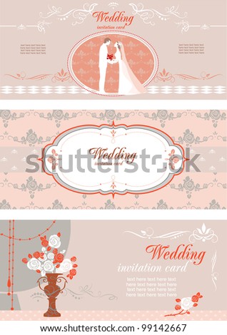 stock vector Set of wedding invitations with space for text