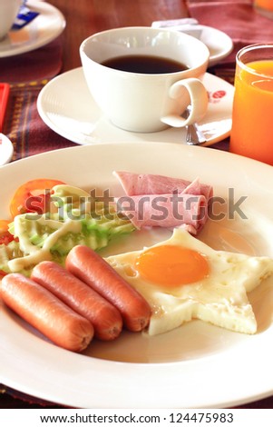 American Breakfast Meal with Ham Sausage and Egg