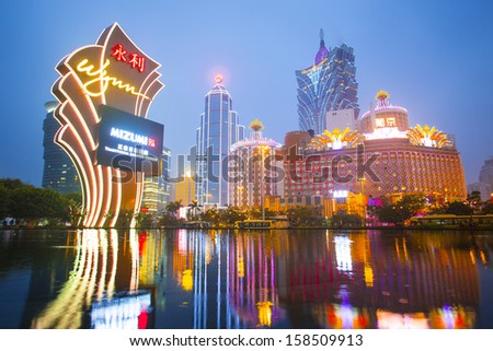 MACAU - JAN 26:Wynn Casino Lights on January 26 2013 in Macau, China.Macau is the gambling capital of Asia and is visited by over 25 million people every year.