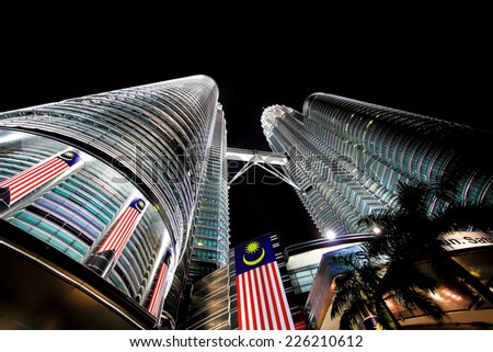 KUALA LUMPUR, MALAYSIA - OCTOBER 30: The Petronas Twin Towers on October 30, 2009 in Kuala Lumpur Malaysia. Petronas Twin Towers were the tallest buildings (452m) in the world during 1998-2004.
