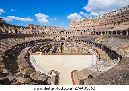 Rome, Italy - April 7, 2015: The Colosseum is an important monument of antiquity and is one of the main tourist attractions of Rome.