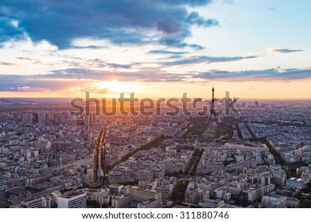 The Paris cityscape with Eiffel Tower in France.