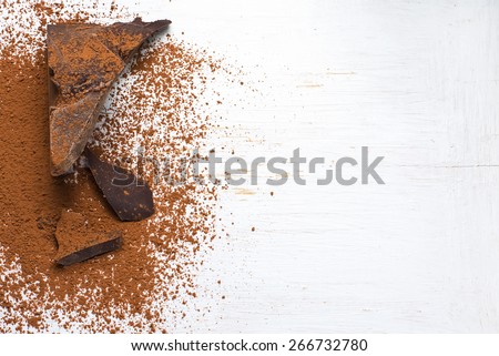 Chocolate ingredients: cocoa solids and cocoa powder. selective focus
