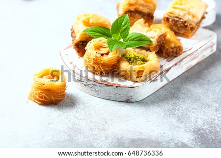 Traditional arabic dessert Baklava with honey and nuts