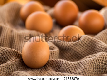 Close up egg of Still Life on brown cloth