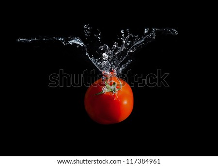 tomato splashing into water