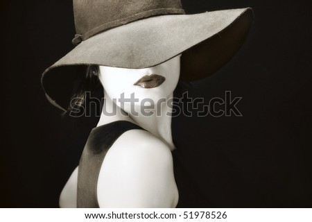 Sexy young pretty woman / model / girl / student / businesswoman / with full lips, vintage / retro hat / seductive - closeup